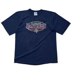 Vintage 90s Florida Panthers Logo Athletic NHL T-Shirt XL Navy Embroidered